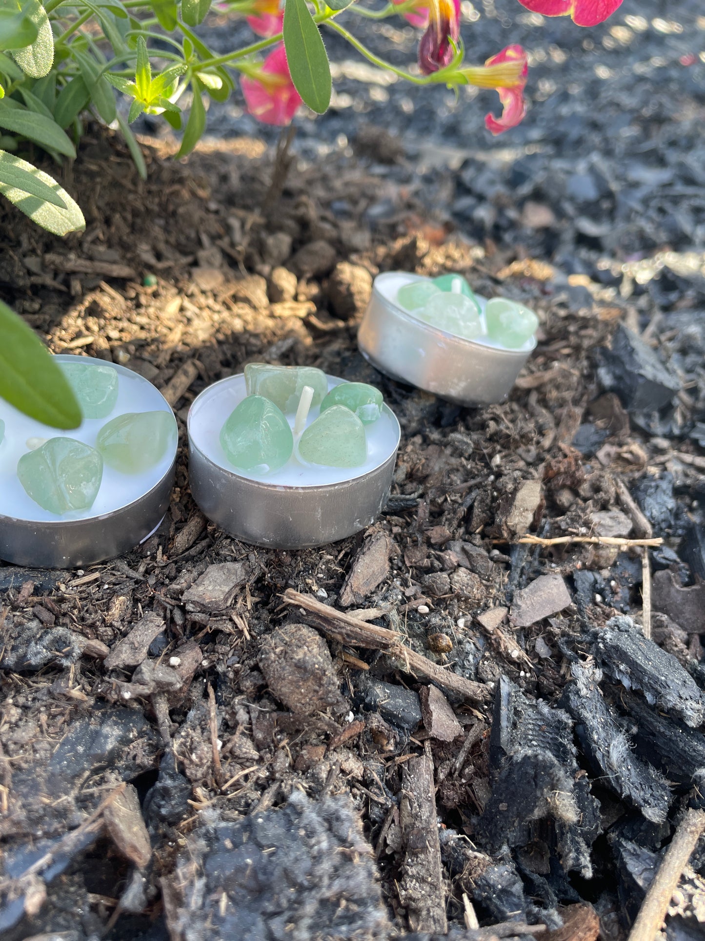 Green Aventurine Tealights; 3x